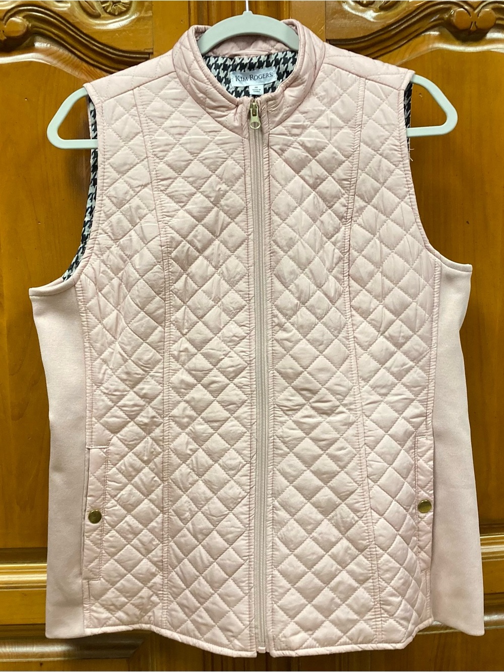 Kim Rogers Blush Pink Quilted Vest Houndstooth Lining Medium